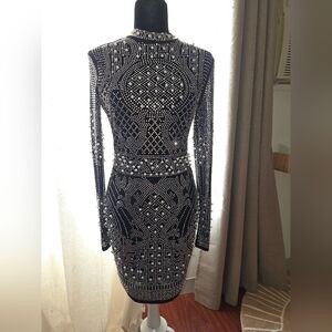 Banjul Black Long-Sleeve Embellished Bodycon Dress
